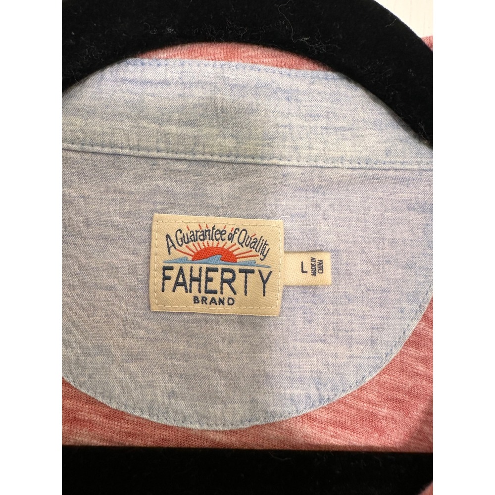 Faherty Brand Mens Heathered Red Short Sleeve Pocket Polo Shirt Large - Picture 2 of 5